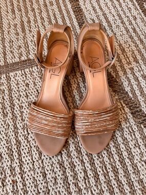 AGL Tan Braided Front Strap Block Heel Sandals
